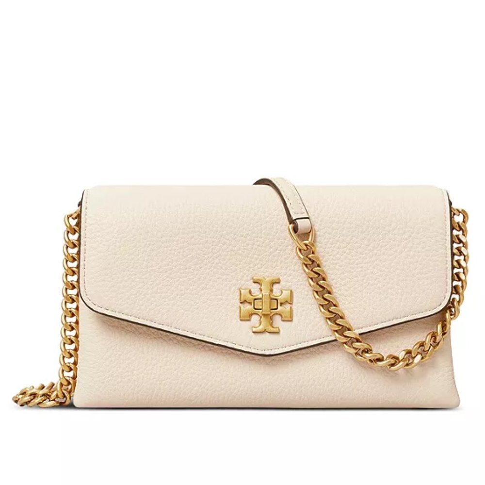 NWT Tory Burch Kira Chevron Leather Wallet On a Chain WOC New Cream AUTHENTIC - Picture 1 of 16